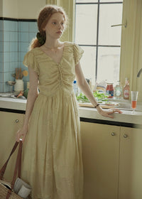 Lemon Yellow Glaze Ruched Dress