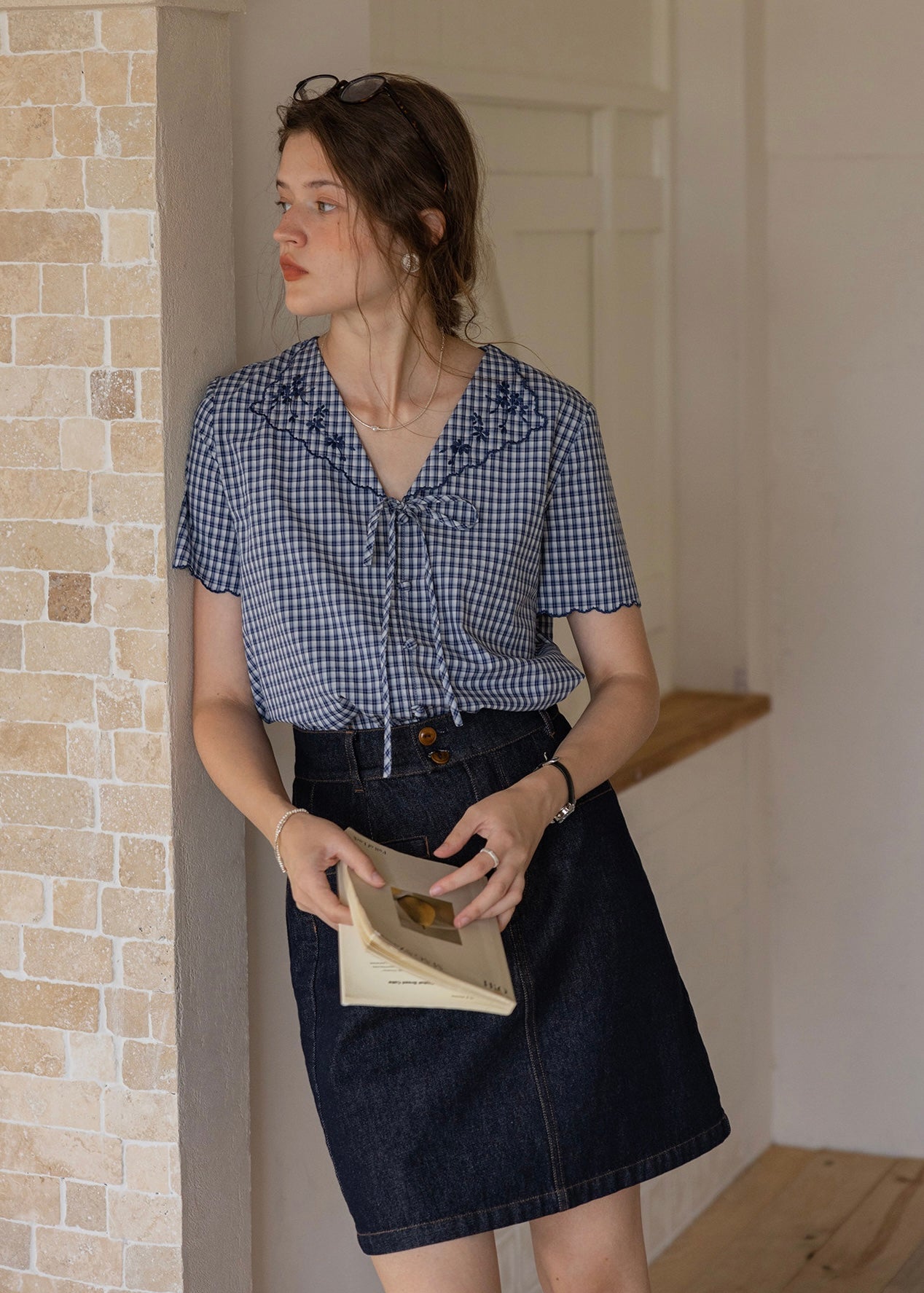 Montmartre Embroidered Tie-Front Cotton Blouse