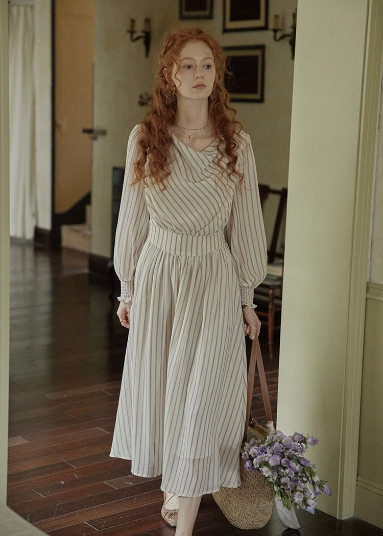 Echoes of Time Classic Stripe Long Sleeve Dress