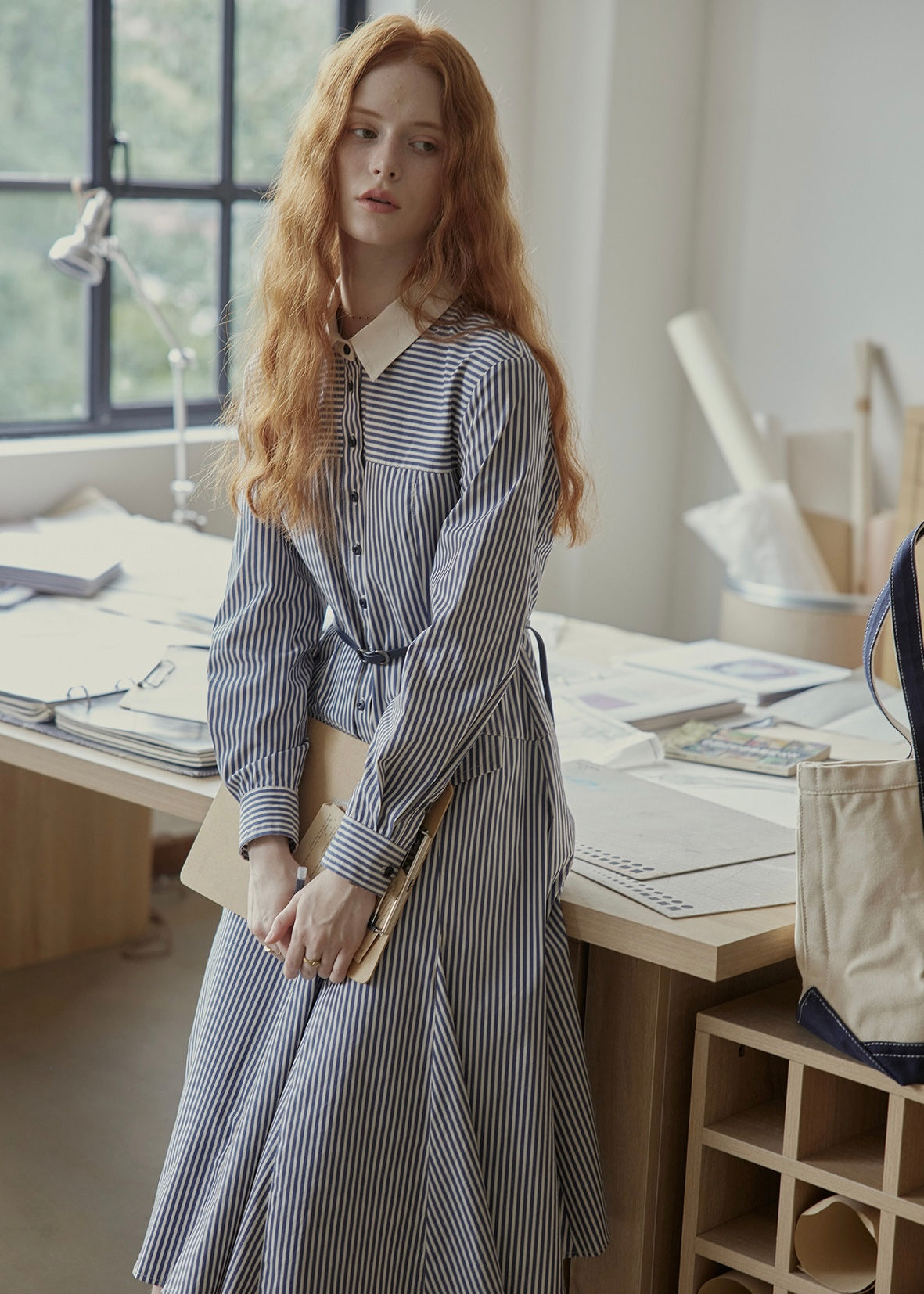 Colette Blue Stripe Belted Shirt Dress