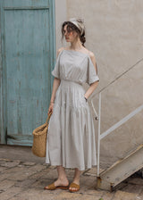 Convertible Off-Shoulder Smocked Cotton Dress