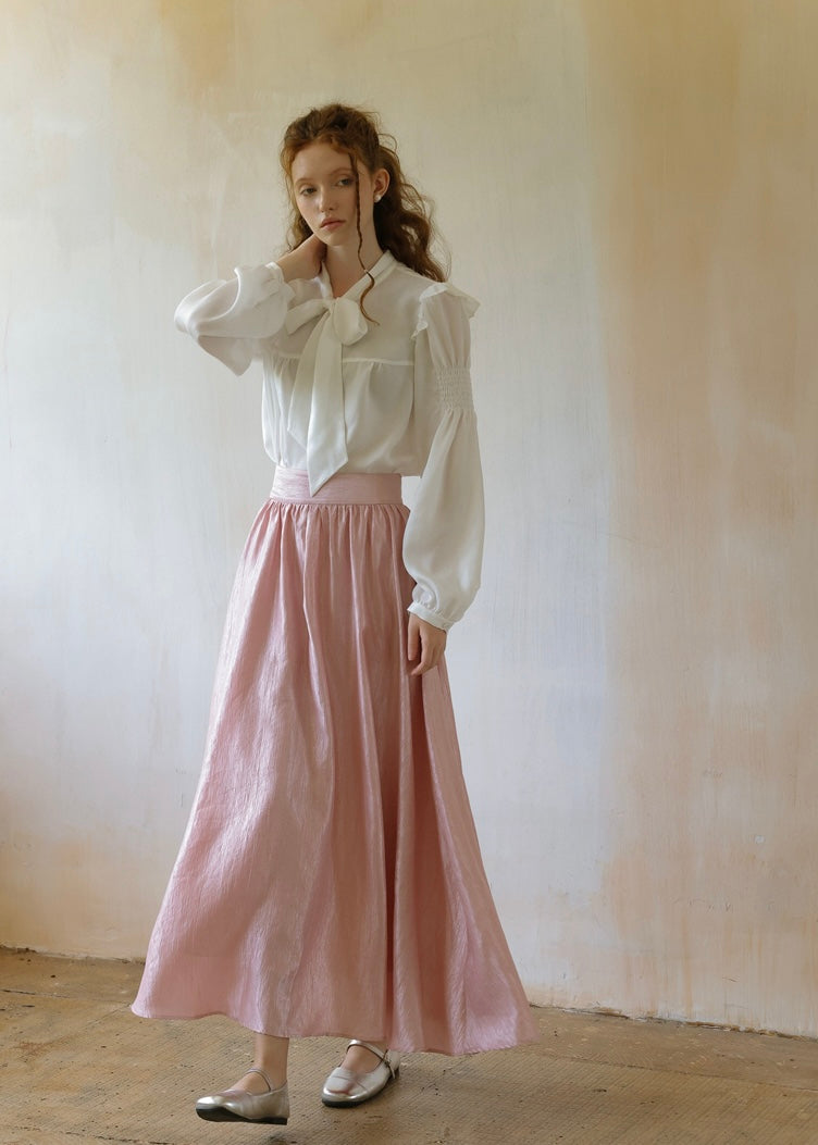 Romantic Vintage Bow Tie White Puff Sleeve Blouse