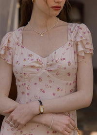 Pink Floral Flutter Sleeve Dress