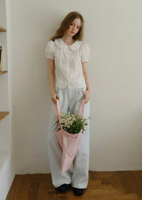 Evelyn Eyelet Blouse | Vintage White Cotton Shirt with Pintuck and Lace Collar