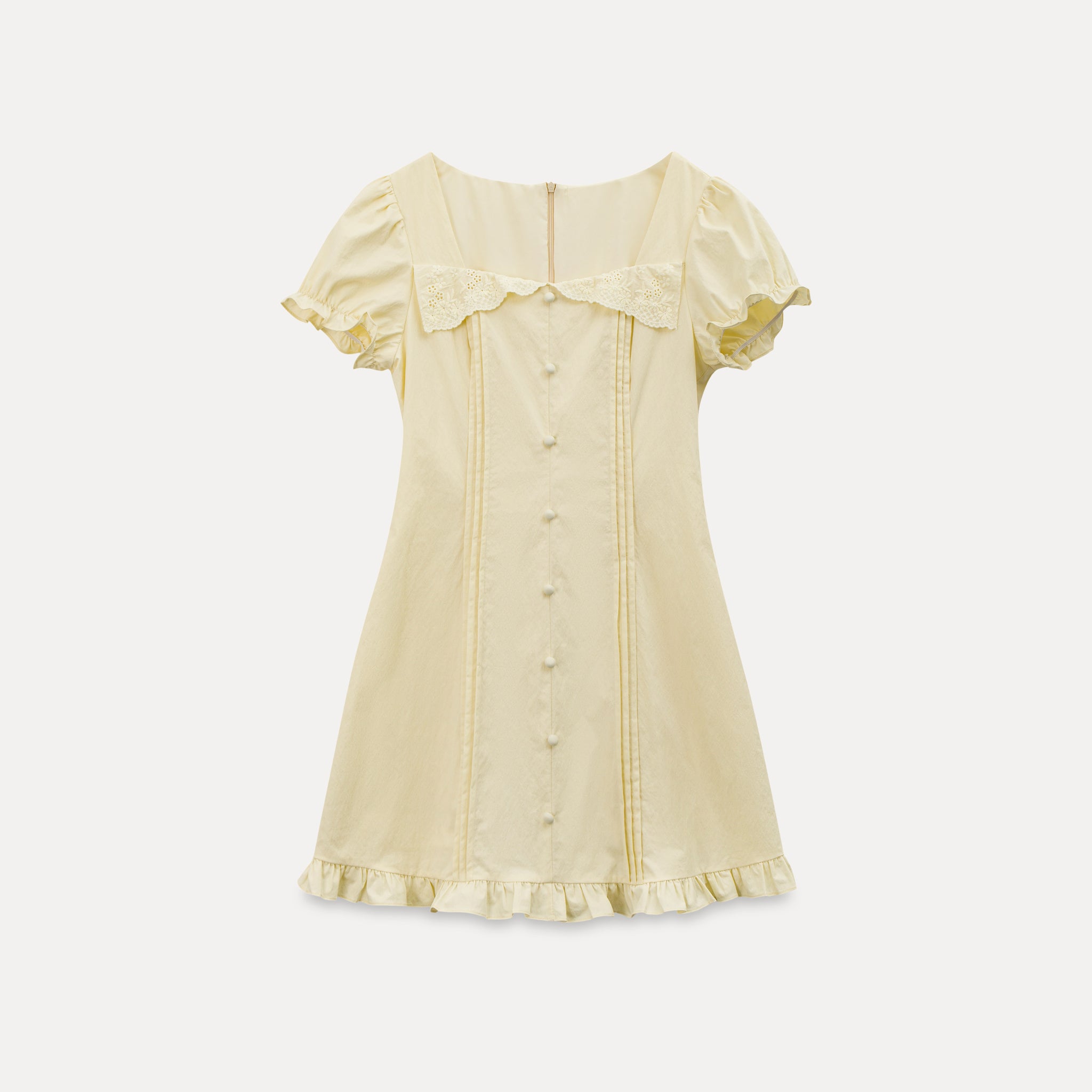 Lemon Meringue Soft Glow Vintage Puff Sleeve Mini Dress