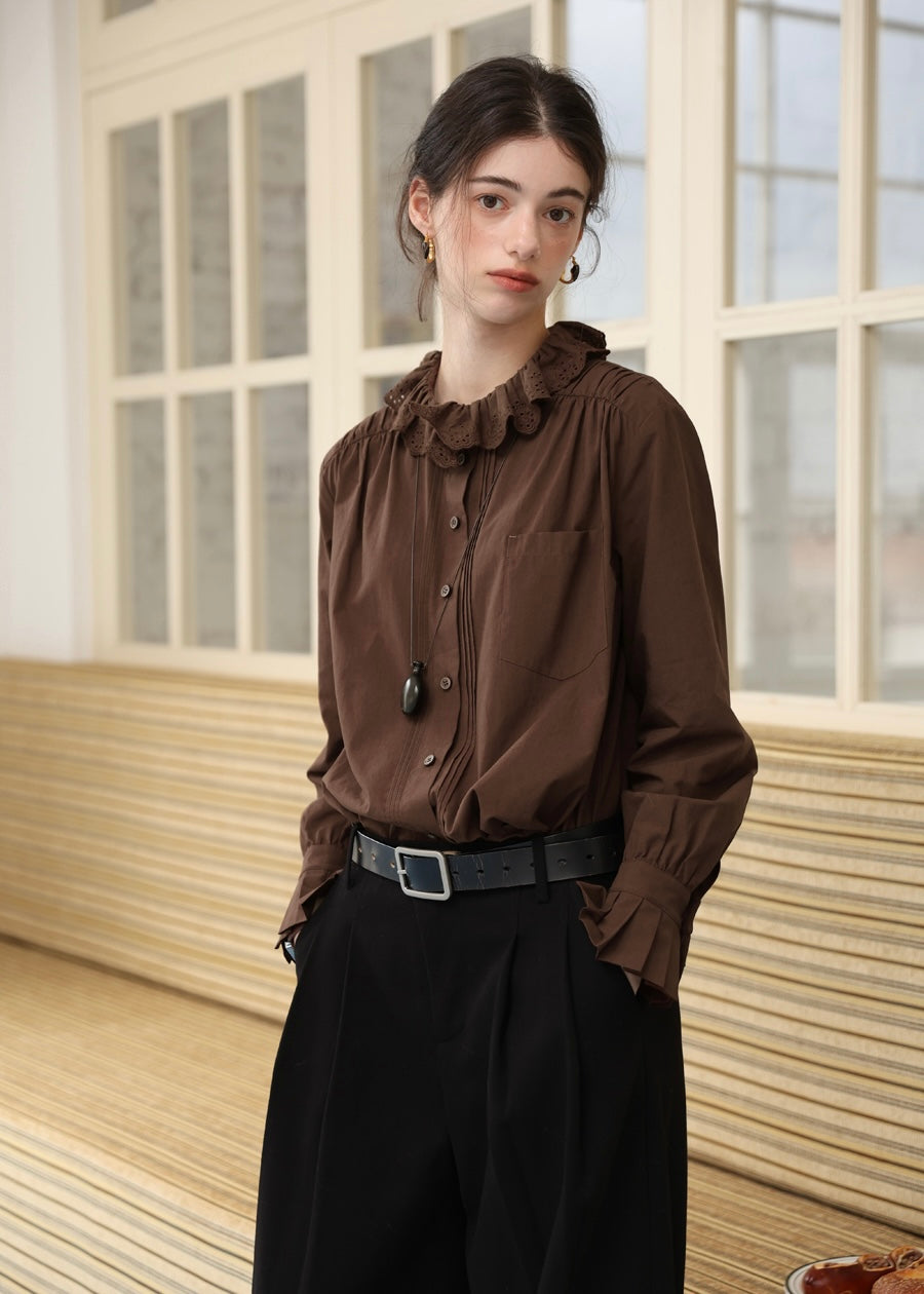 Vintage Ruffle Collar Blouse(2COLOR)
