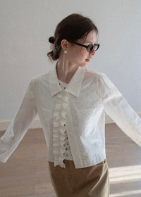 Ivory Cascade Ruffle Vintage Long Sleeve Blouse
