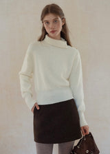 Cream Apricot Diagonal Button Collar Knit Sweater
