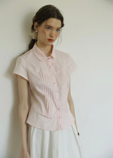 April Tuck Blouse | Vintage Pink Short Sleeve Shirt with Pintuck Detail