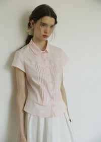 April Tuck Blouse | Vintage Pink Short Sleeve Shirt with Pintuck Detail