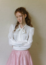 Romantic Vintage Bow Tie White Puff Sleeve Blouse