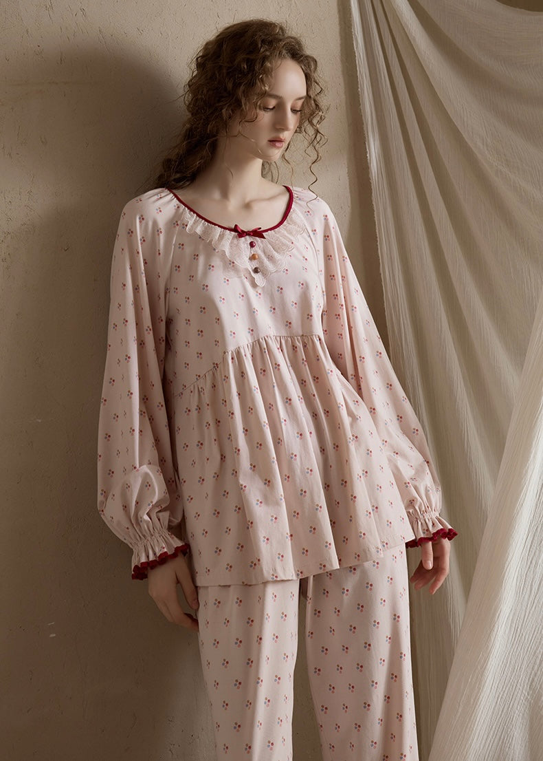 Cherry Blossom Serenade Vintage Pajama Set(2COLOR)