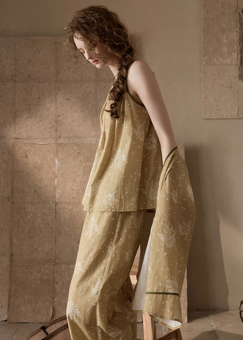 Evening Bloom 3-Piece Cotton Vintage Pajama Set