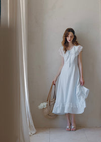 Blue Lullaby Vintage Lace Collar Sleeveless Summer Dress