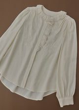 Romantic Cream Lace Embroidered Ruffle Collar Vintage Blouse