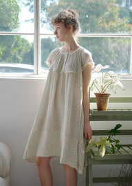 Quiet Daylight Cotton Gauze Nightdress Soft Floral Loose Lounge Dress