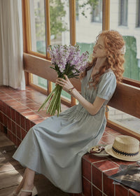 Morning Poem Light Blue Romantic Button Dress