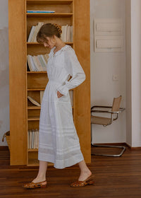 Evening Poem Ruffled White Lace & Navy Check Dress(2COROL)