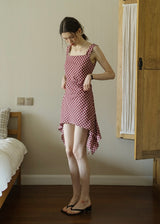 Ruby Picnic Check Dress | Vintage Asymmetrical Gingham Sleeveless Dress