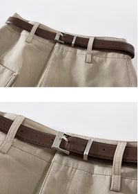 Beige Belted Cargo Pocket Mini Skirt