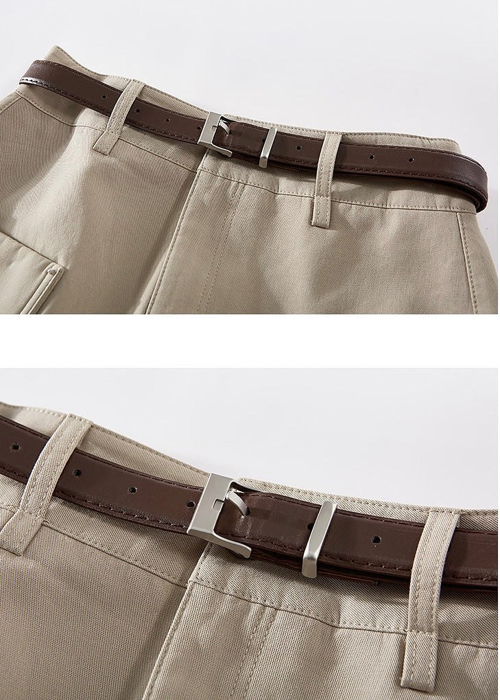 Beige Belted Cargo Pocket Mini Skirt