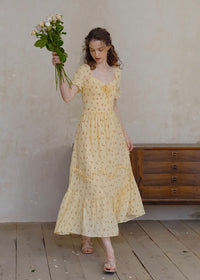 Marigold Whimsy Yellow Floral Cottage Dress