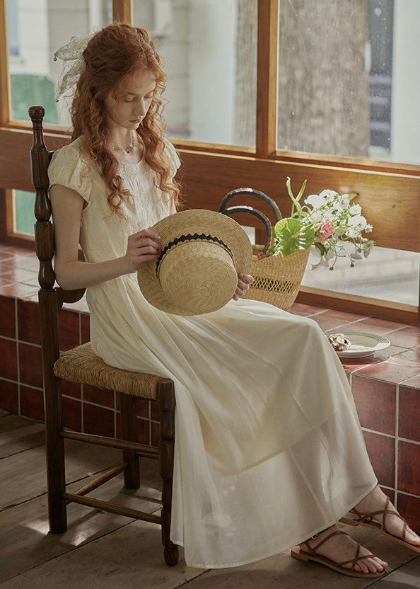 Sunday Light Embroidered Dress | Ivory Vintage Cotton Maxi Dress