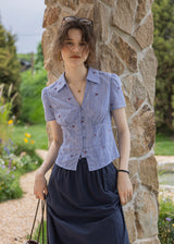 Cherry Stripe Embroidered Vintage Blouse