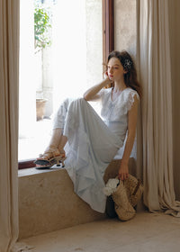 Blue Lullaby Vintage Lace Collar Sleeveless Summer Dress