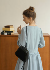 Soft Mist Belted Vintage Pastel Blue Dress