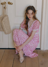 Strawberry Picnic Pink Gingham Floral Lace Dress