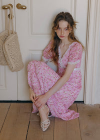 Strawberry Picnic Pink Gingham Floral Lace Dress