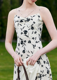 Moonlight Petal Slip Dress | Black and White Floral Dress for Summer