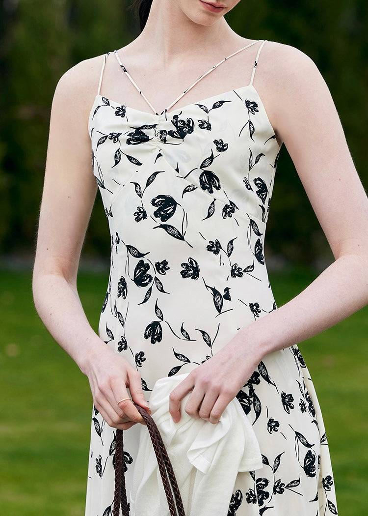 Moonlight Petal Slip Dress | Black and White Floral Dress for Summer