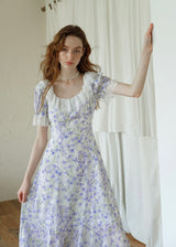 Lavender Lace Waltz Dress | Vintage Floral Puff Sleeve Dress