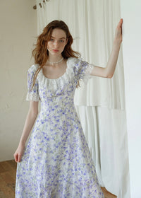 Lavender Lace Waltz Dress | Vintage Floral Puff Sleeve Dress