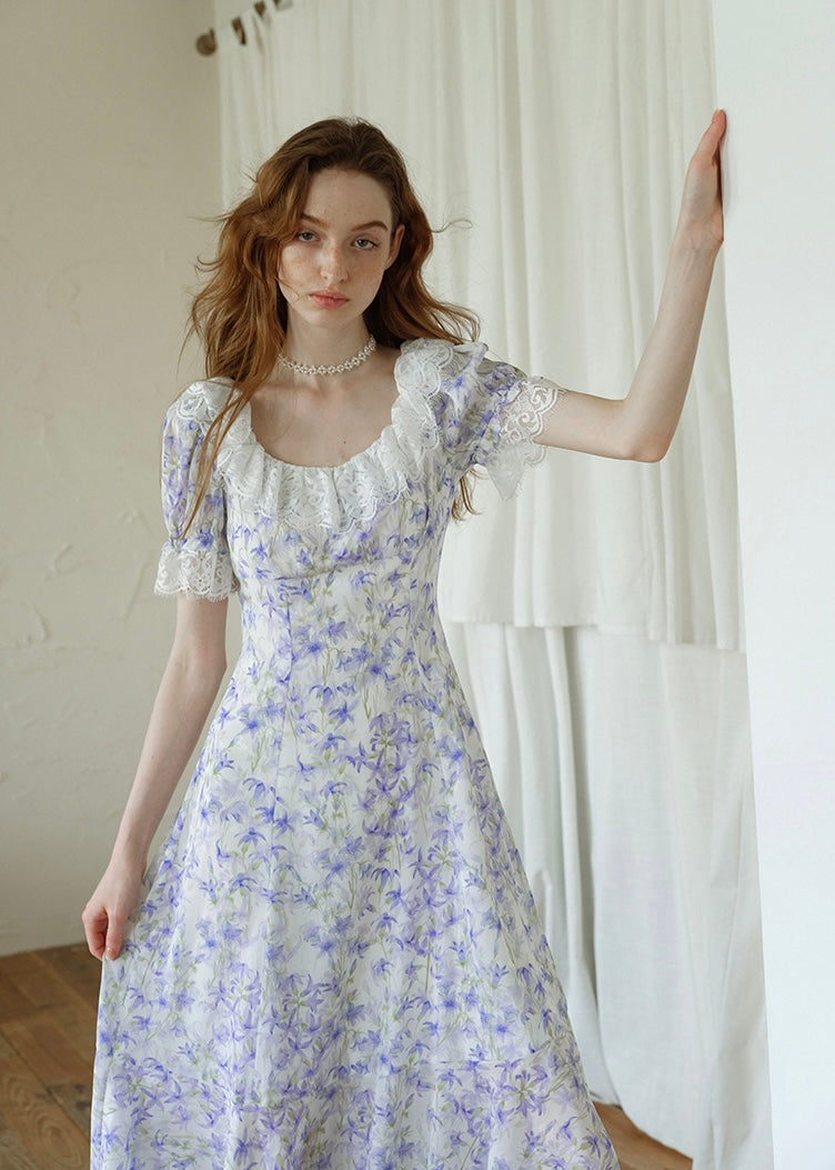 Lavender Lace Waltz Dress | Vintage Floral Puff Sleeve Dress