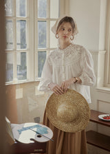 Butterfly Letter Embroidered Vintage Lace Blouse