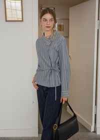 Maren Mist Blue Striped Wrap Shirt