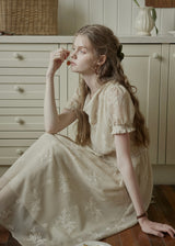 Aveline Draped Neck Floral Embroidered Dress
