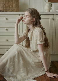 Aveline Draped Neck Floral Embroidered Dress