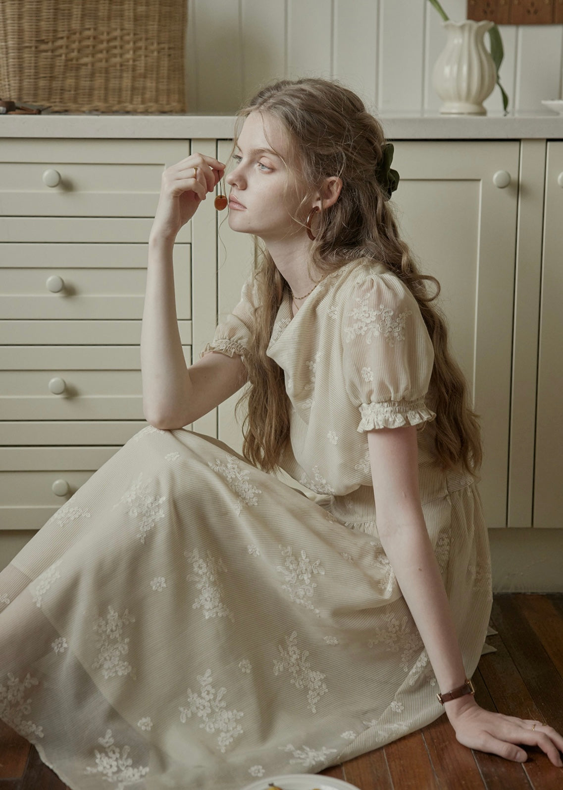 Aveline Draped Neck Floral Embroidered Dress