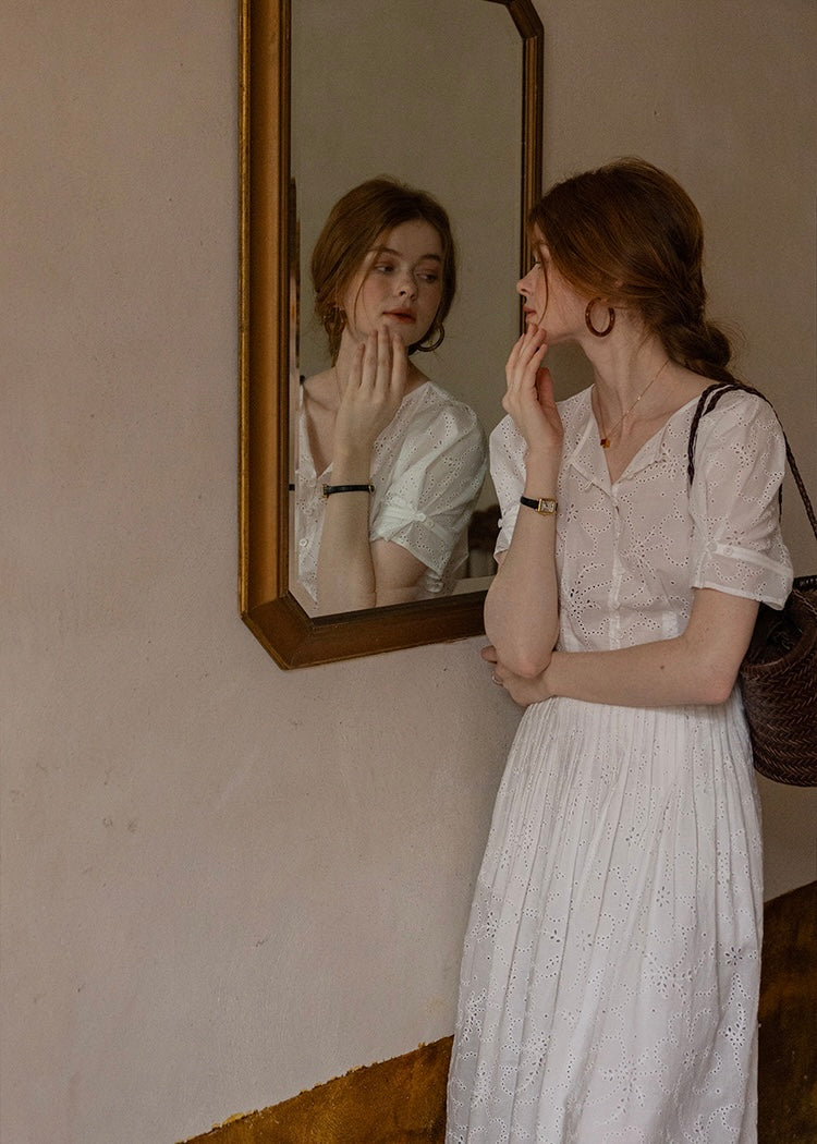 Alba Eyelet Cotton Dress | Romantic White Embroidered Summer dress