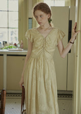 Lemon Yellow Glaze Ruched Dress