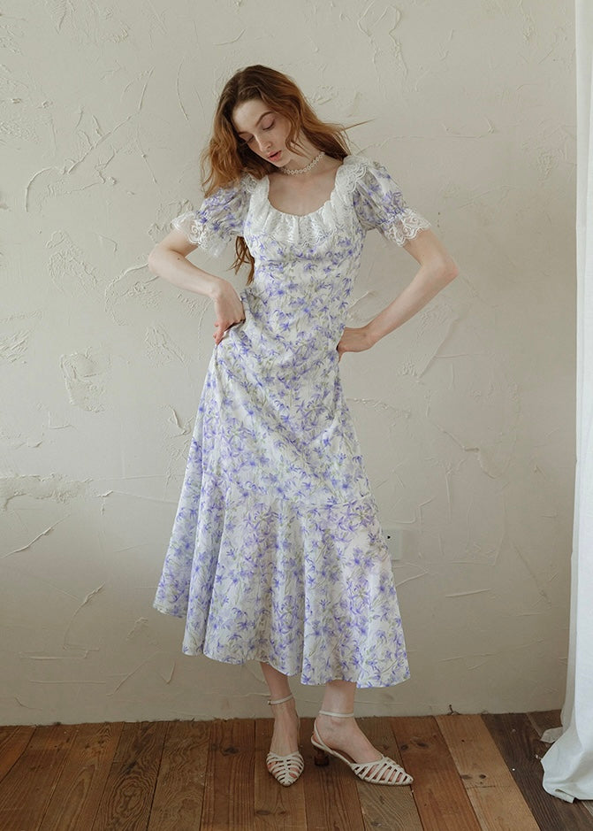 Lavender Lace Waltz Dress | Vintage Floral Puff Sleeve Dress