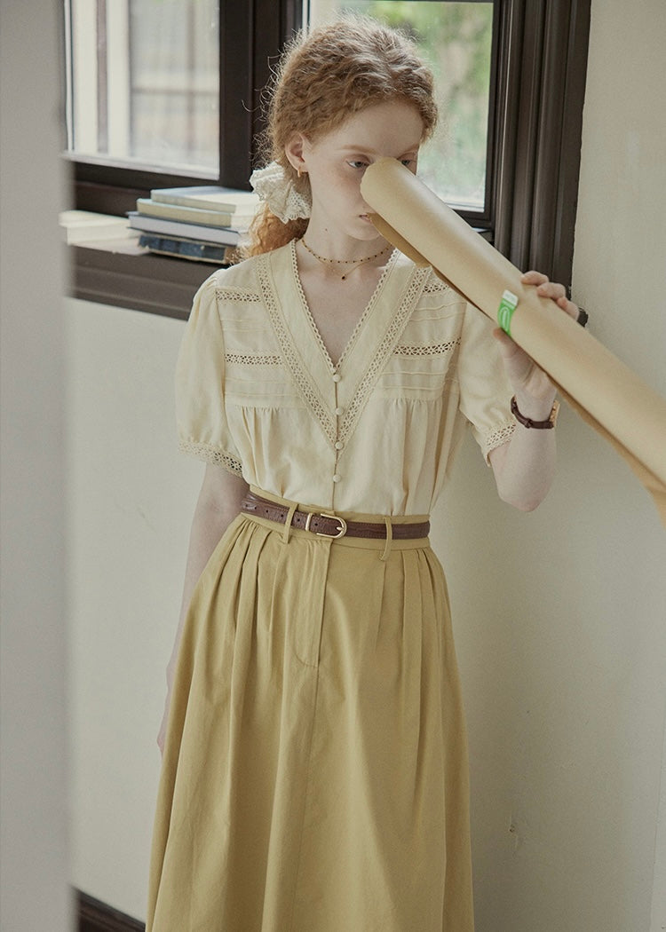 Clair de Lune Pintuck Blouse | Vintage Lace Button Shirt