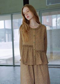 Vintage Brown Polka Dot Cotton Loungewear Set