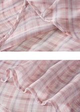 Soft Pink Plaid High Waist Flare long Skirt