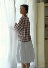 Vintage Plaid Ruffle Collar Lantern Sleeve Blouse