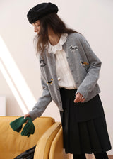 Little Friends Embroidery Knit Wool Cardigan(2COLOR)